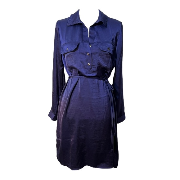 Lucky Brand Royal Blue Long Sleeve Button Belted Midi Dress NEW tags Medium - Picture 5 of 5